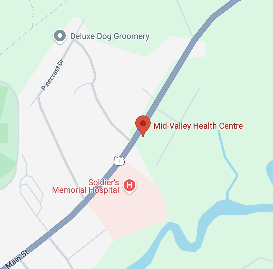 Map to Mid-Valley Health Centre in Middleton, Nova Scotia